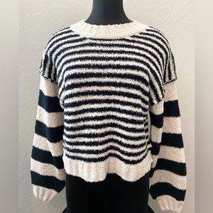 🆕By Together Black & Cream Fuzzy Striped Sweater